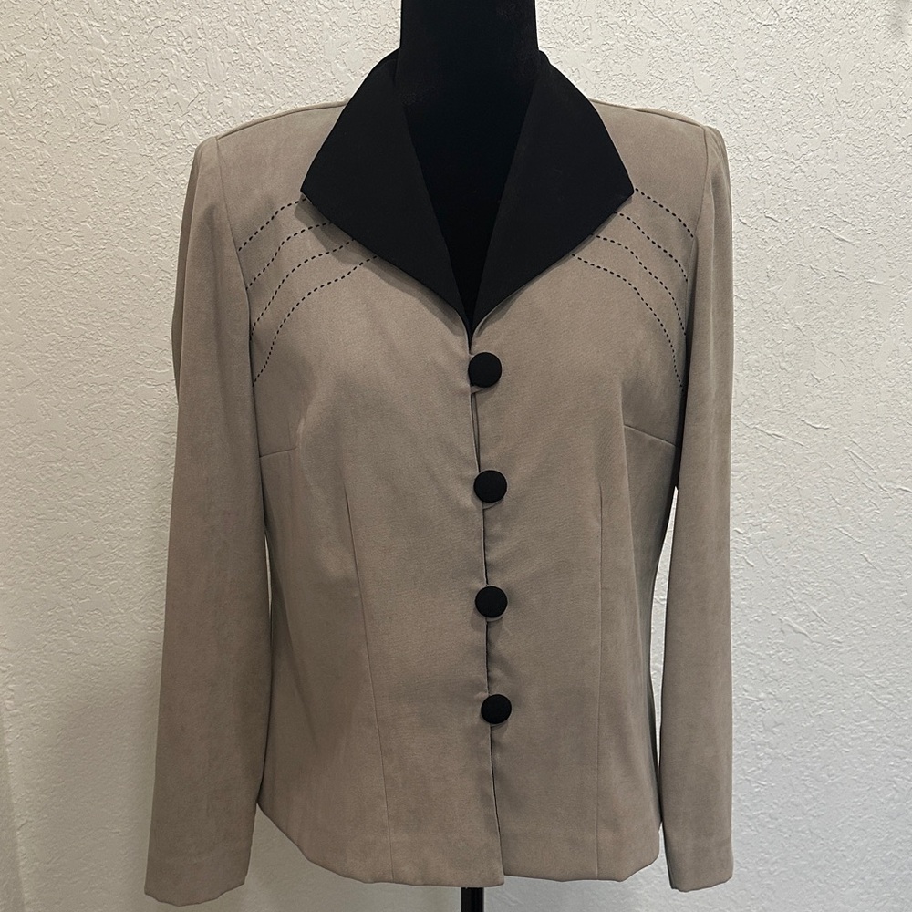 Leslie Fay Khaki Blazer with Black Accents